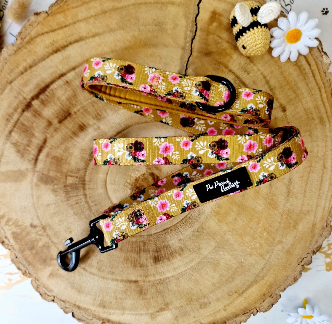 Vintage Yellow Buttercup Peonies Floral Dog Lead