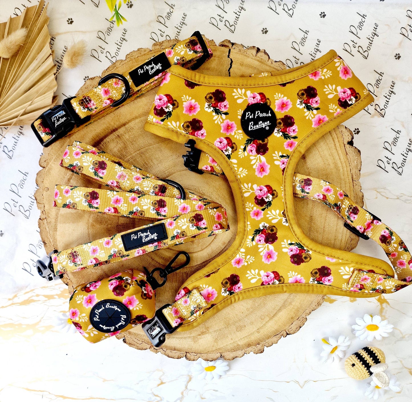 Vintage Yellow Buttercup Peonies Floral Puppy Dog Harness