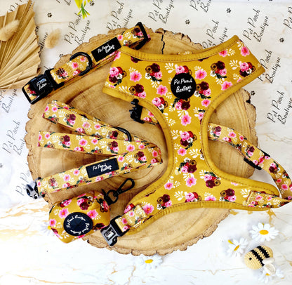 Vintage Yellow Buttercup Peonies Floral Puppy Dog Harness