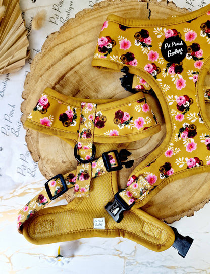 Vintage Yellow Buttercup Peonies Floral Puppy Dog Harness