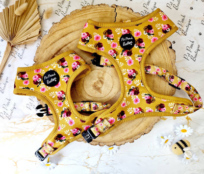 Vintage Yellow Buttercup Peonies Floral Puppy Dog Harness