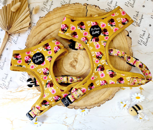 Vintage Yellow Buttercup Peonies Floral Puppy Dog Harness